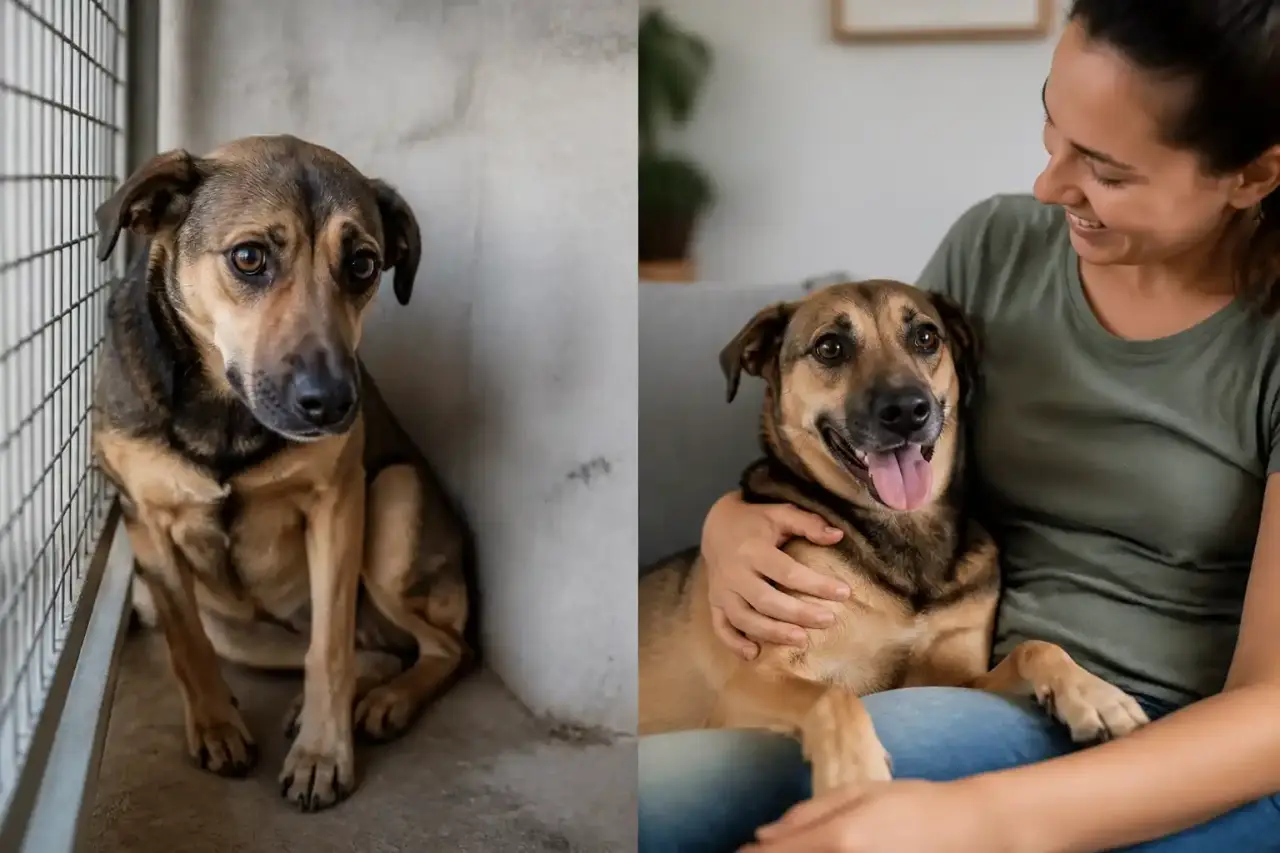 Nala, petite chienne du refuge, regard doux et bandana rose