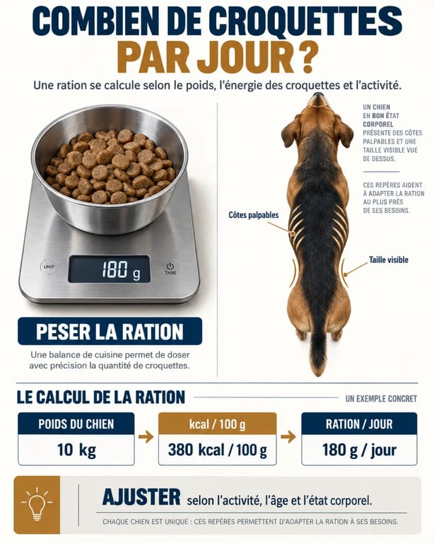 Combien de croquettes par jour pour un chien : pesée de la ration et vérification de l’état corporel