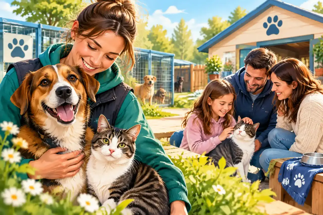 Chien et chat accueillis dans un refuge familial