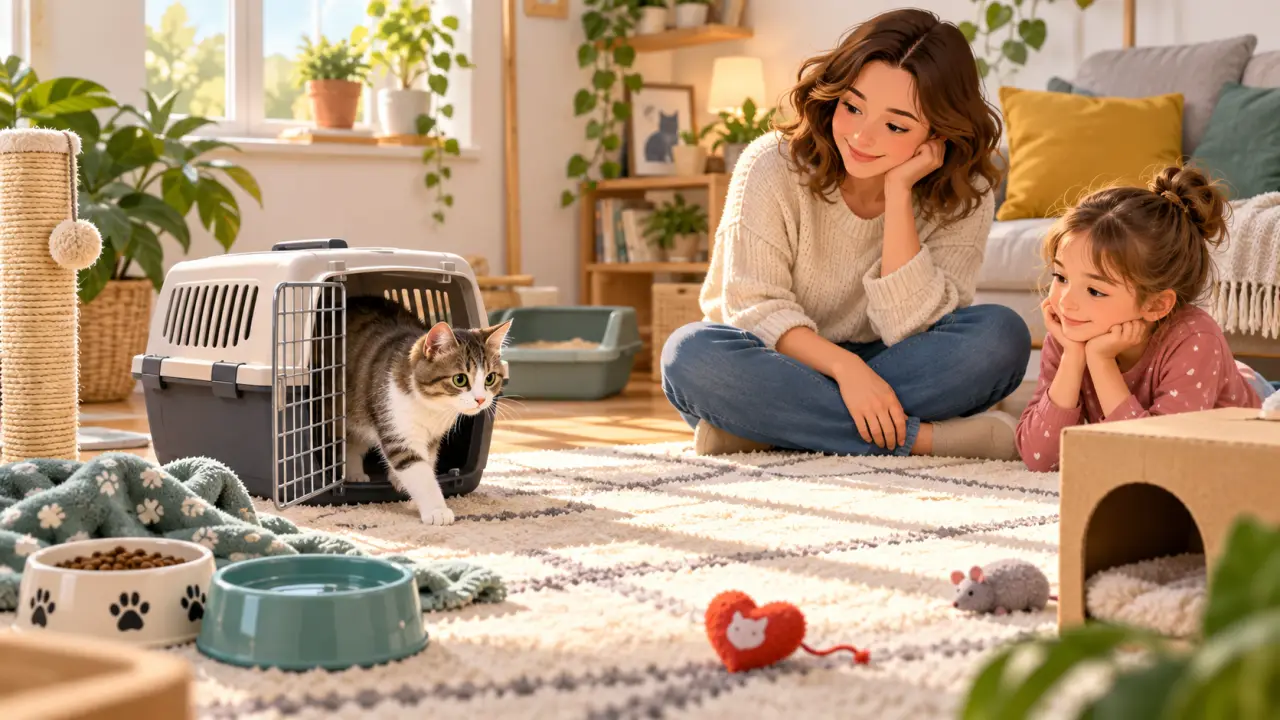 Chat adopté découvrant doucement son nouvel intérieur