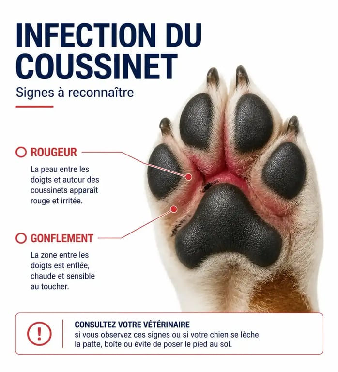 Signes visuels d'une infection de coussinet chez le chien